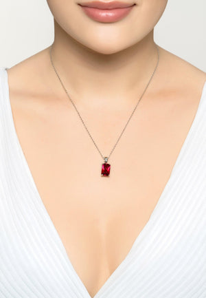 Alexandra Rectangle Gemstone Necklace Silver Ruby