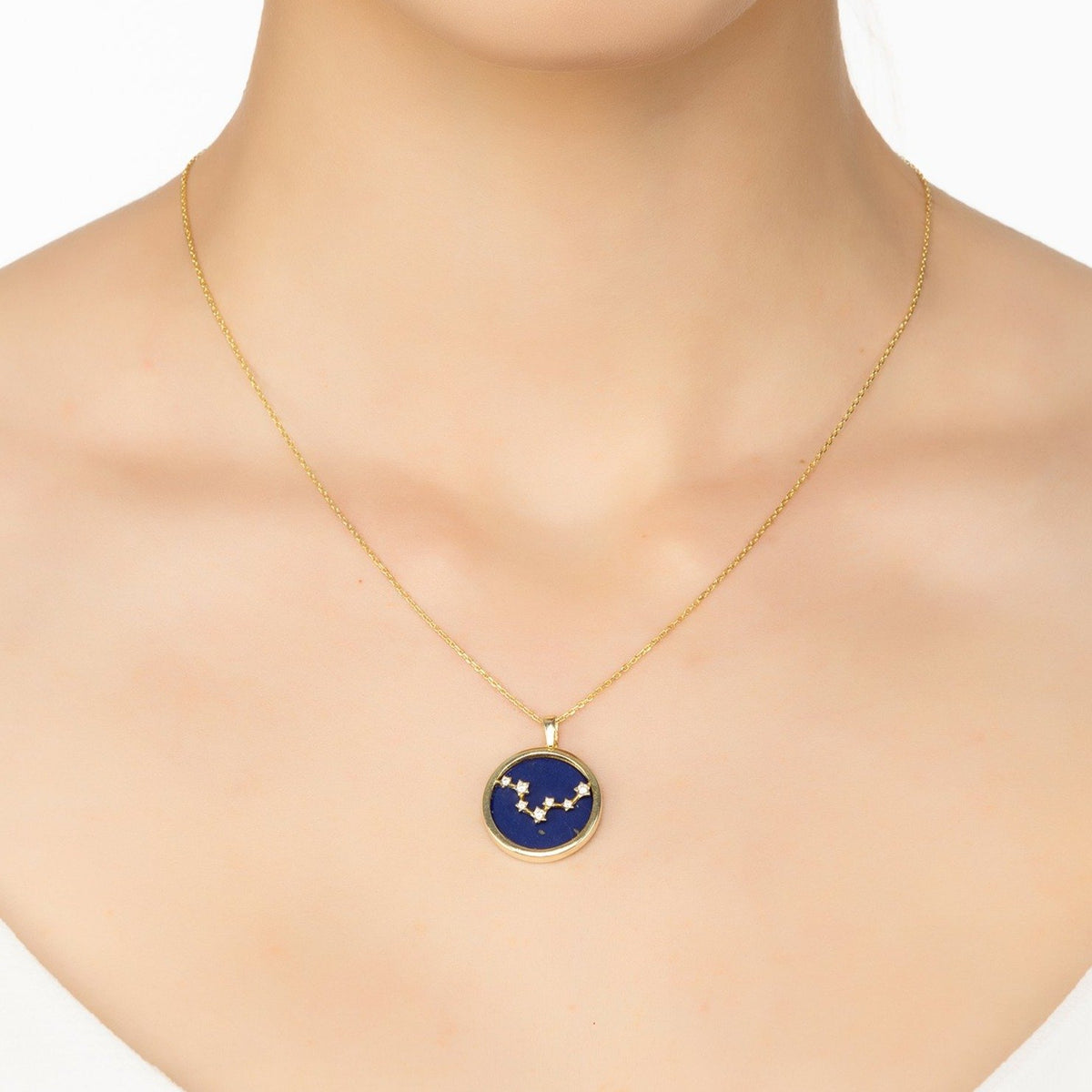 Zodiac Lapis Lazuli Gemstone Star Constellation Pendant Necklace Gold Pisces