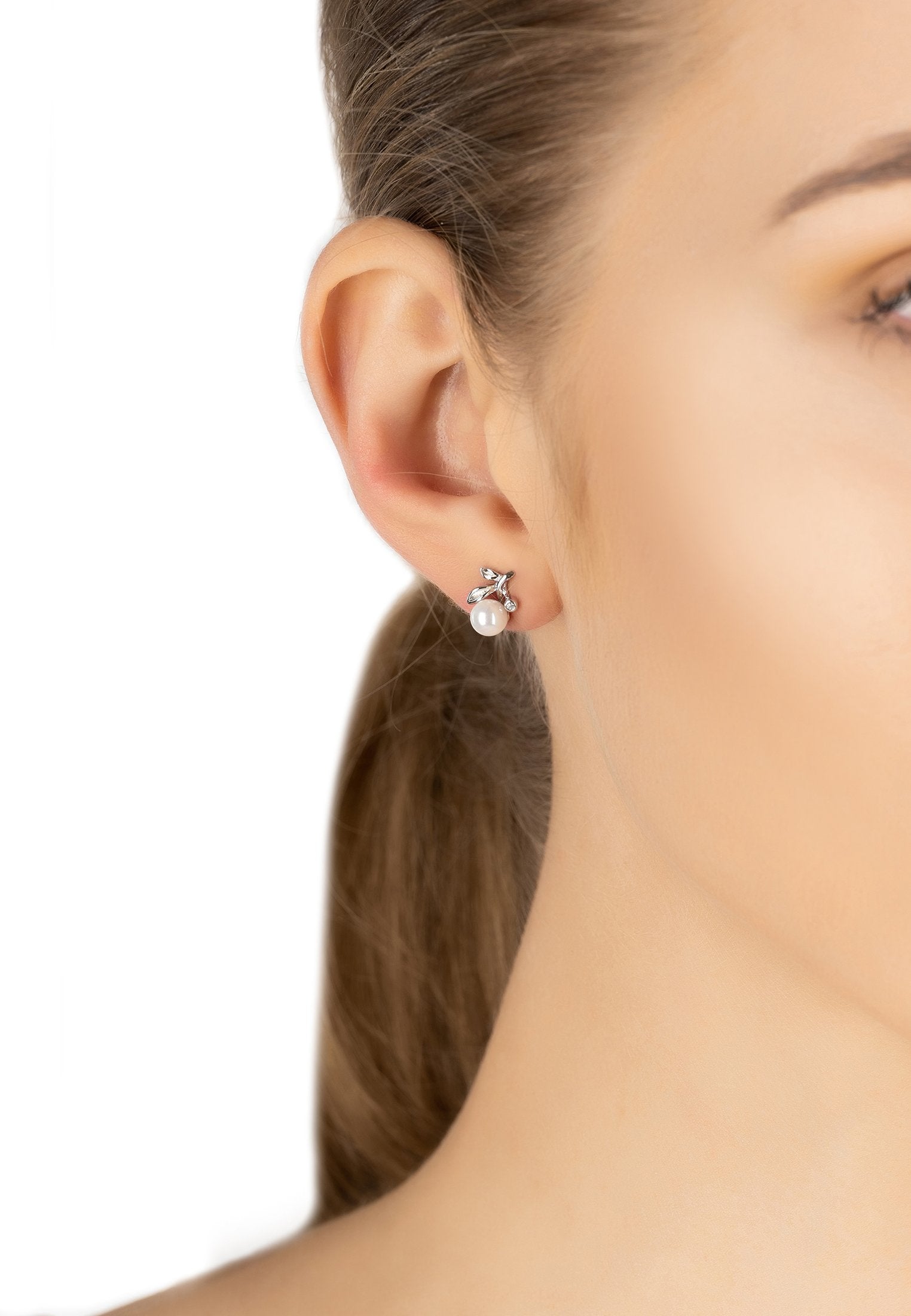 Rosebud Pearl Stud Earring Silver