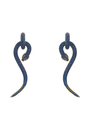 Anaconda Snake Drop Earrings Gold Sapphire