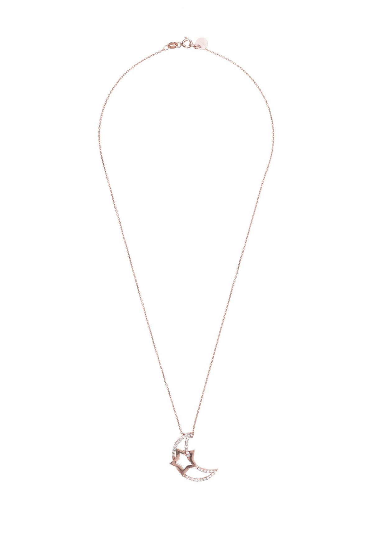 Crescent Moon &amp; Star Pendant Necklace Rosegold