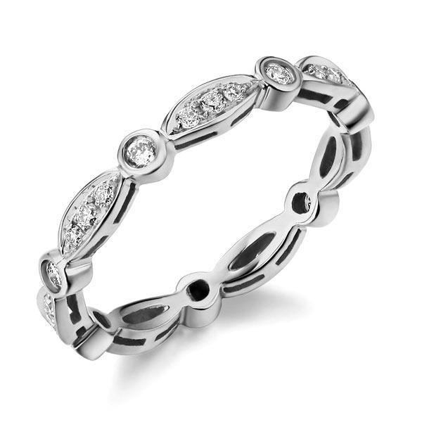 14K White Gold Wedding Band Ring 0.3 Ct Natural Diamonds Art Deco Vintage Style MKR7071