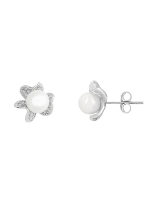 Petals and Pearl Stud Earring Silver