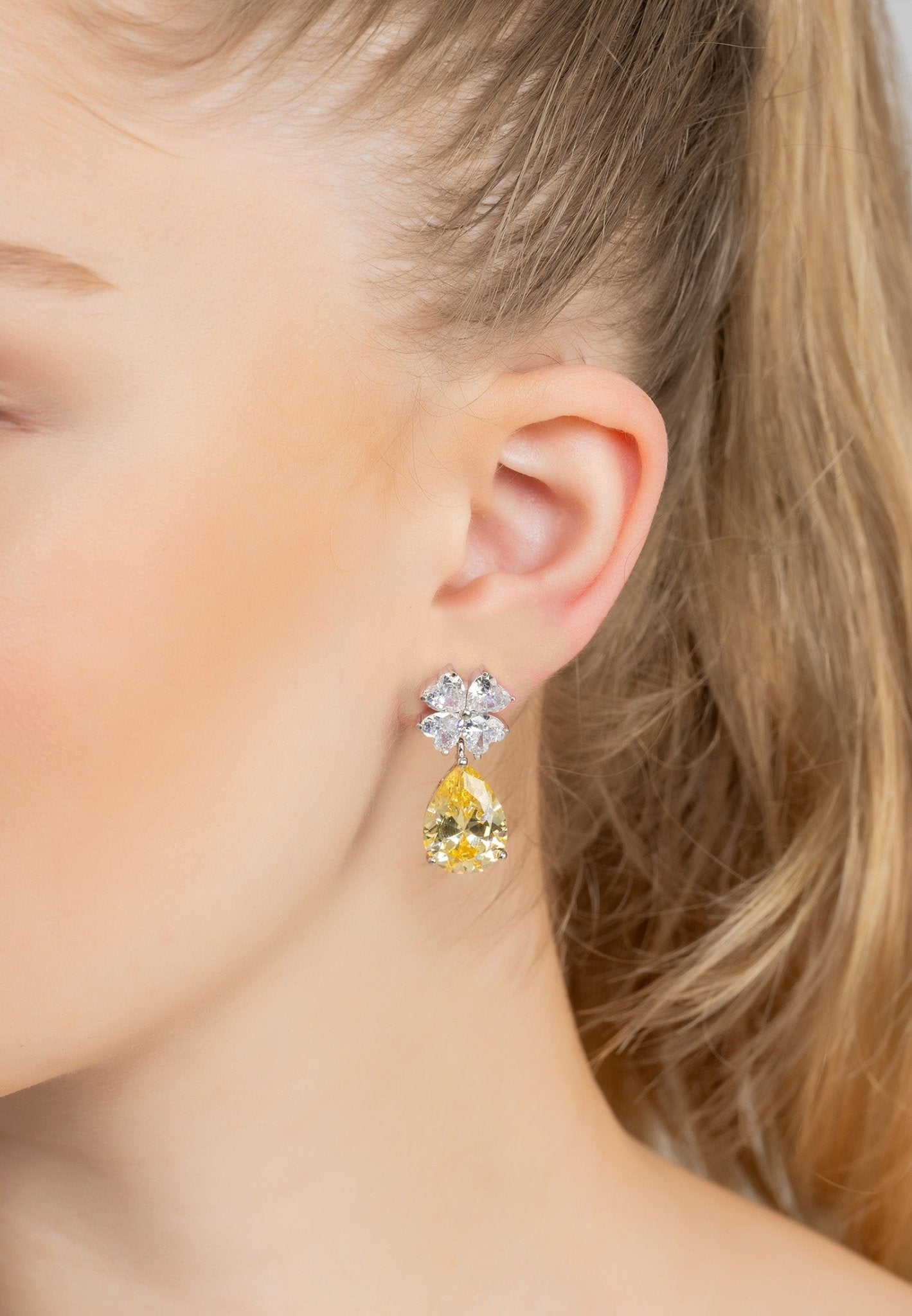 Victoria Teardrop Earrings Silver Yellow Topaz