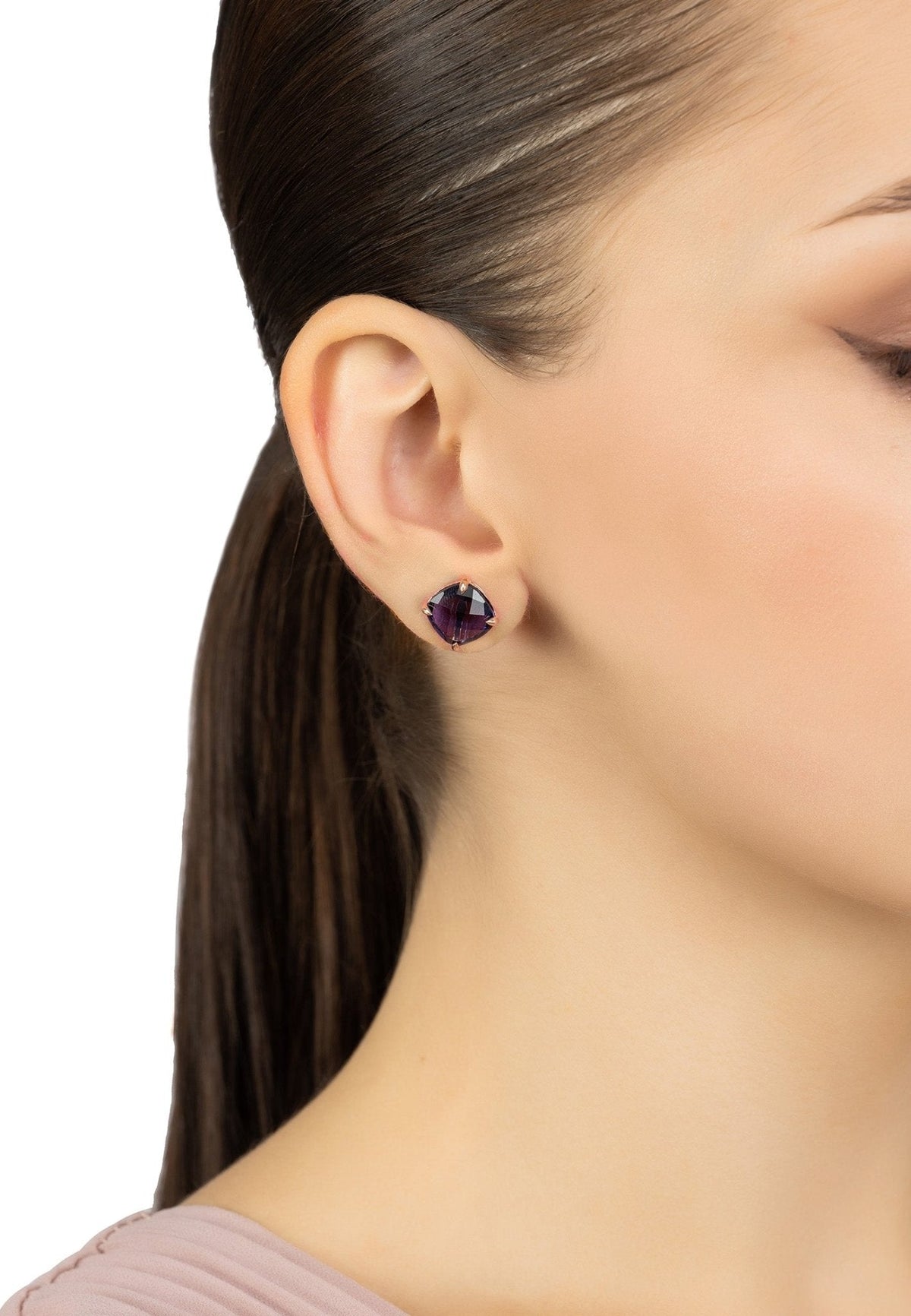 Empress Gemstone Stud Earrings Rosegold Amethyst
