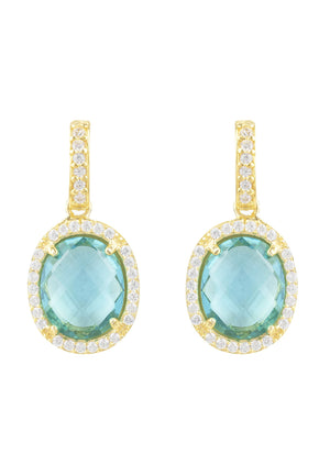 Beatrice Oval Gemstone Drop Earrings Gold Blue Topaz Hydro