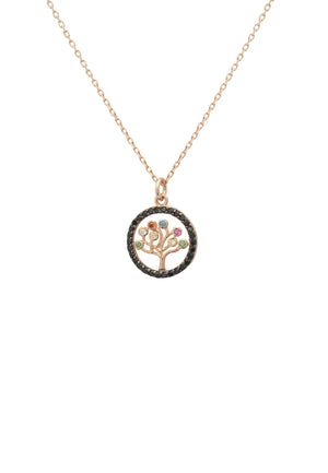 Tree of Life Chakra Pendant Necklace Black Rosegold