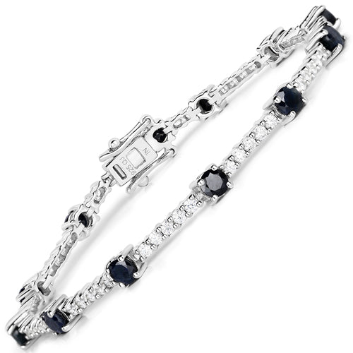 Sterling Silver Blue Sapphire and White Zircon Bracelet