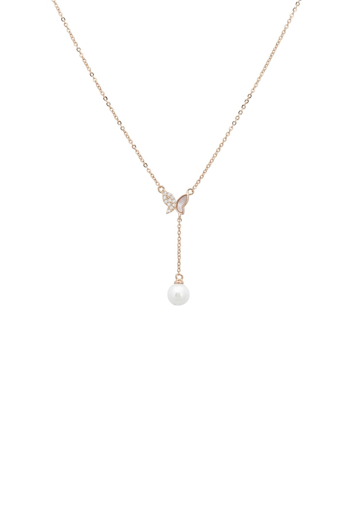 Butterfly Pearl Choker Necklace Rosegold
