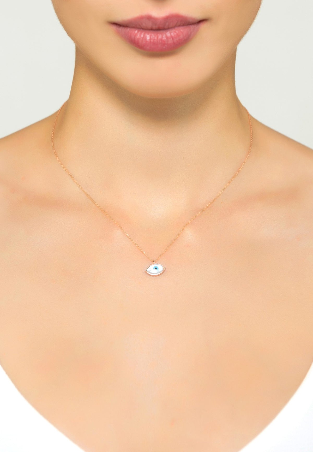 Evil Eye Elliptical Mother of Pearl Necklace Rosegold