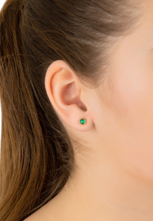 Petite Stud Earring Gold Green Onyx