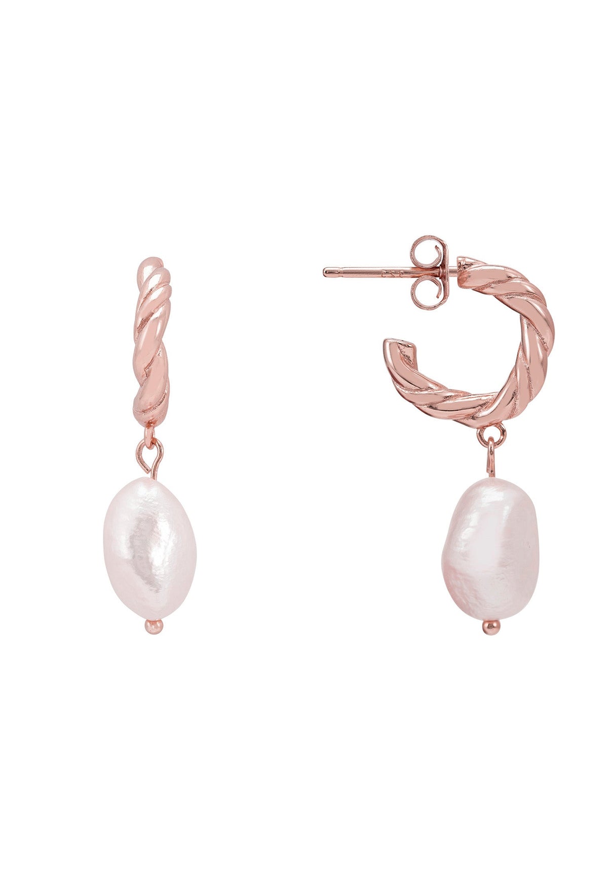 Twisted Flax Pearl Hoop Earrings Rosegold