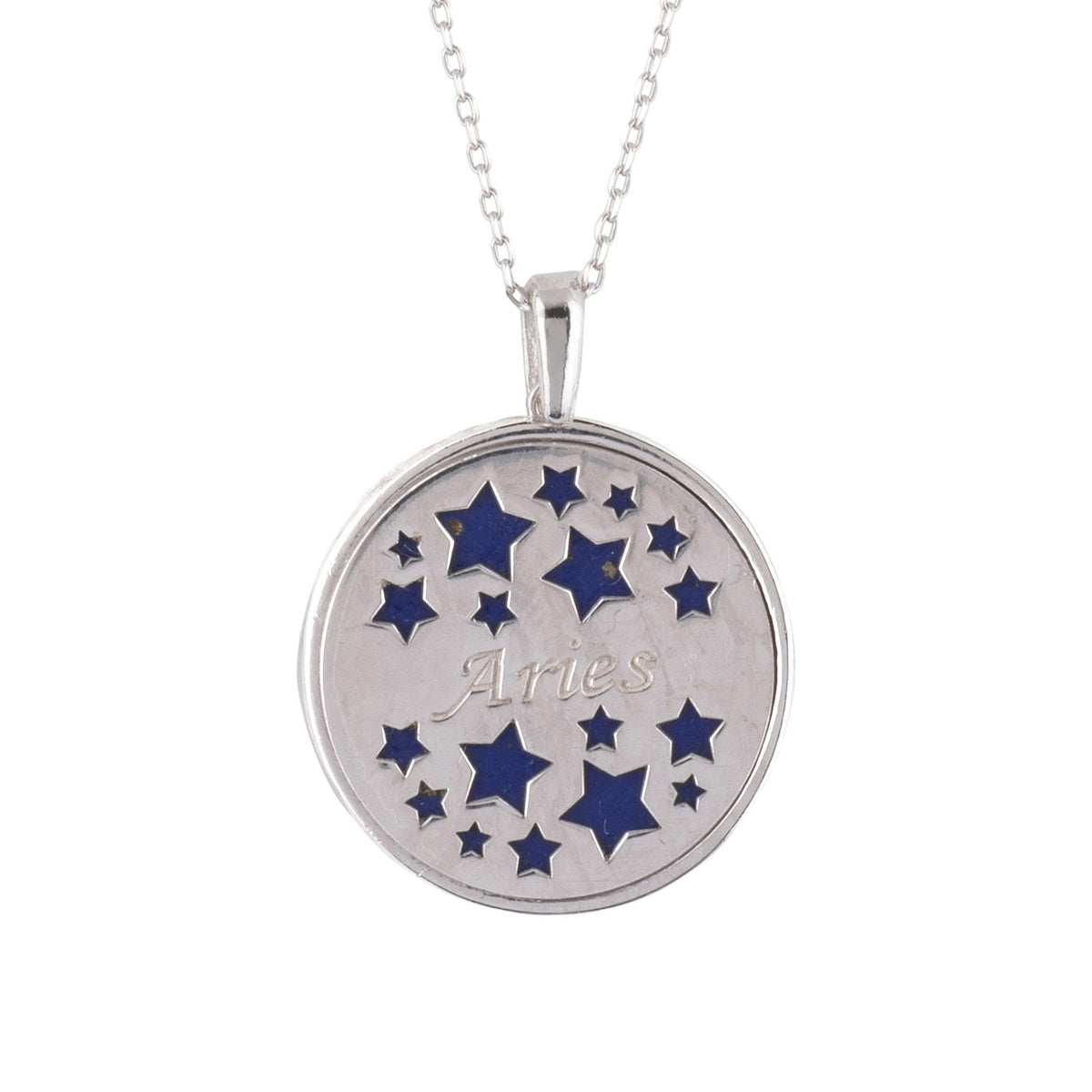 Zodiac Lapis Lazuli Gemstone Star Constellation Pendant Necklace Silver Aries