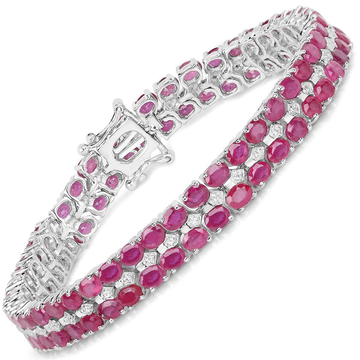 Sterling Silver Glass Filled Ruby &amp; White Topaz Bracelet