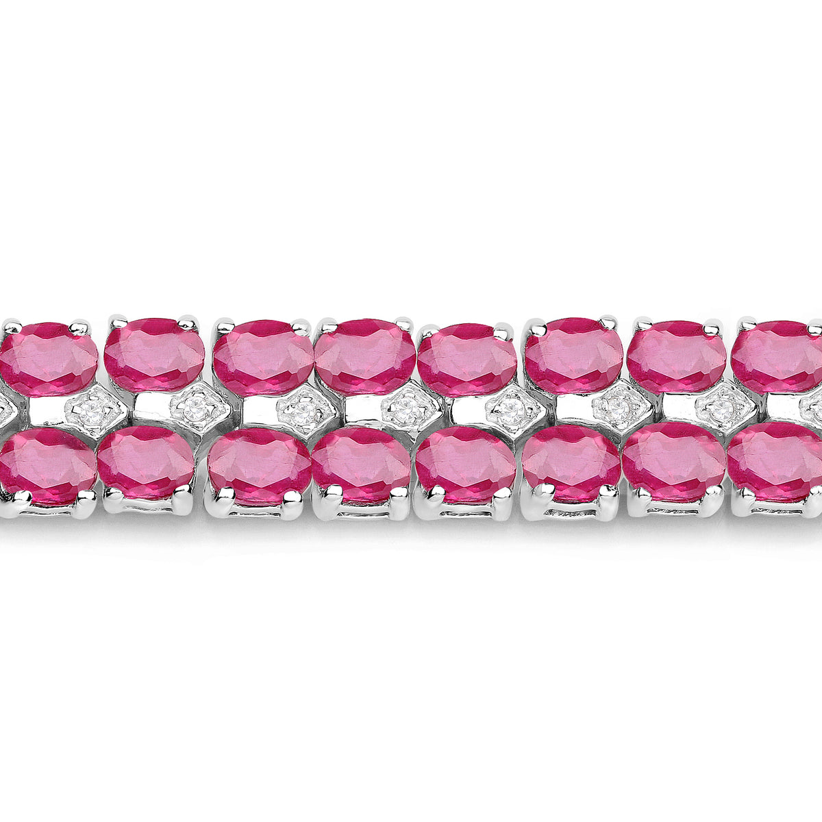 Sterling Silver Glass Filled Ruby &amp; White Topaz Bracelet