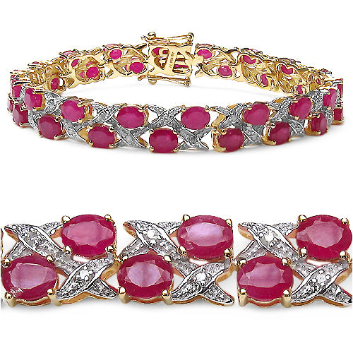 Sterling Silver 14K Yellow Gold Plated Ruby Diamond Crossover Bracelet