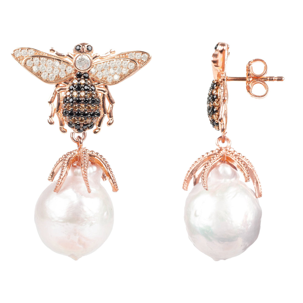 Honey Bee Baroque Pearl Drop Earring Rosegold