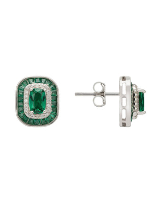 Great Gatsby Stud Earrings Emerald Silver
