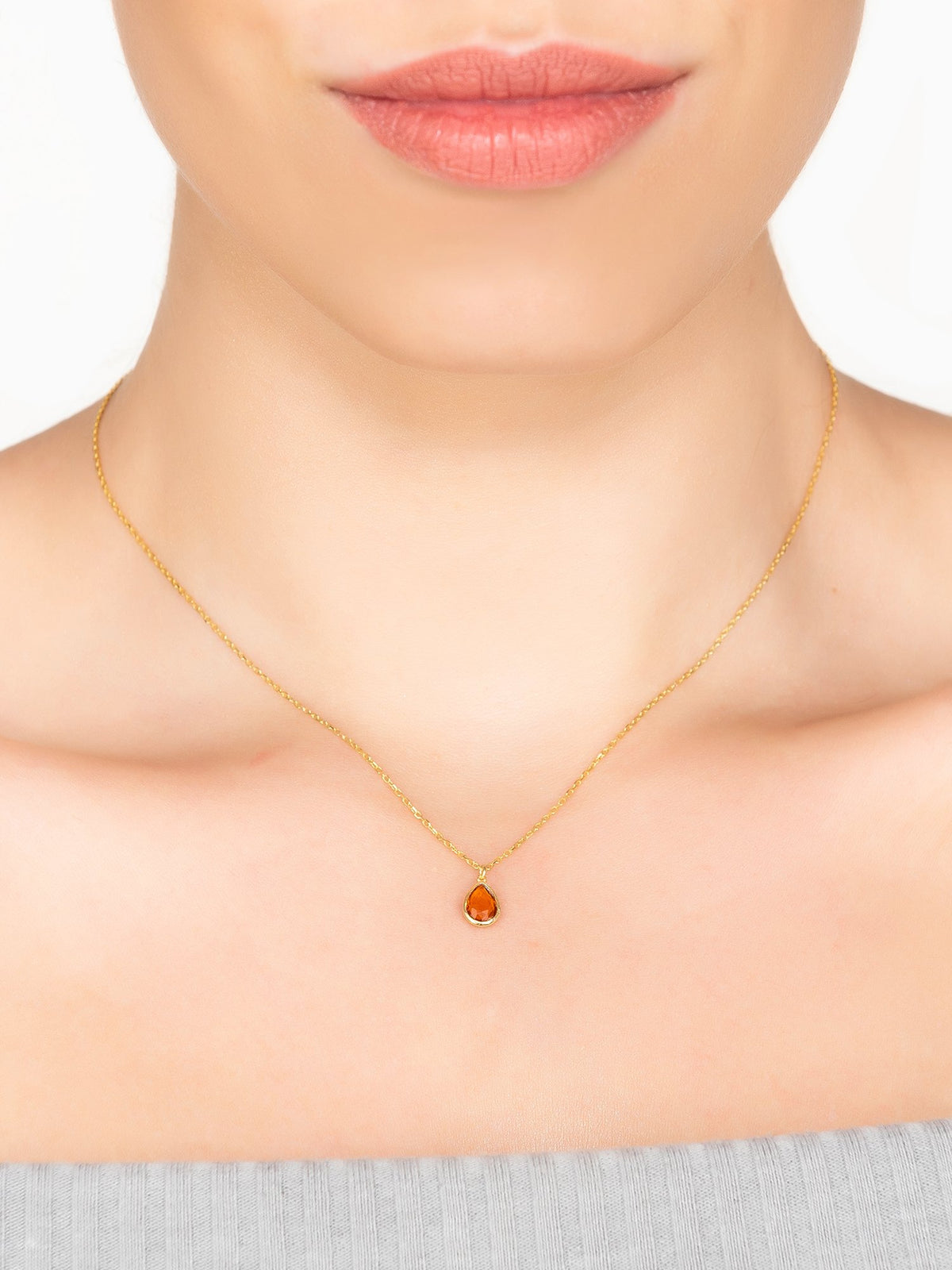 Pisa Mini Teardrop Necklace Gold Citrine