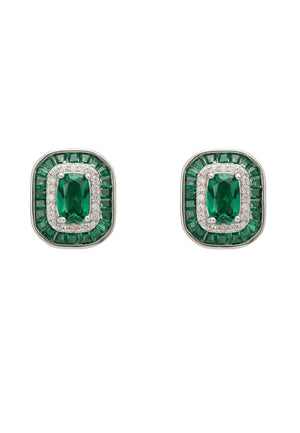 Great Gatsby Stud Earrings Emerald Silver