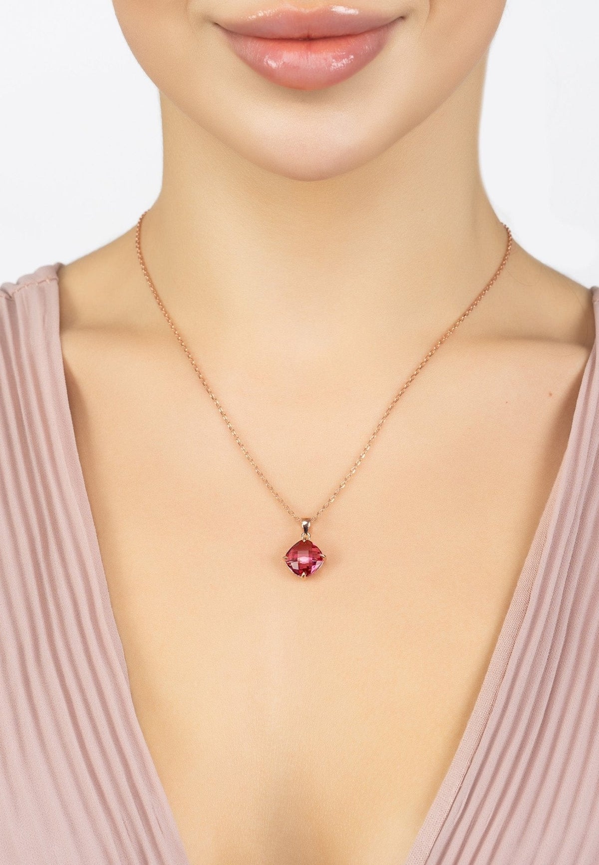 Empress Pink Tourmaline Gemstone Necklace Rosegold