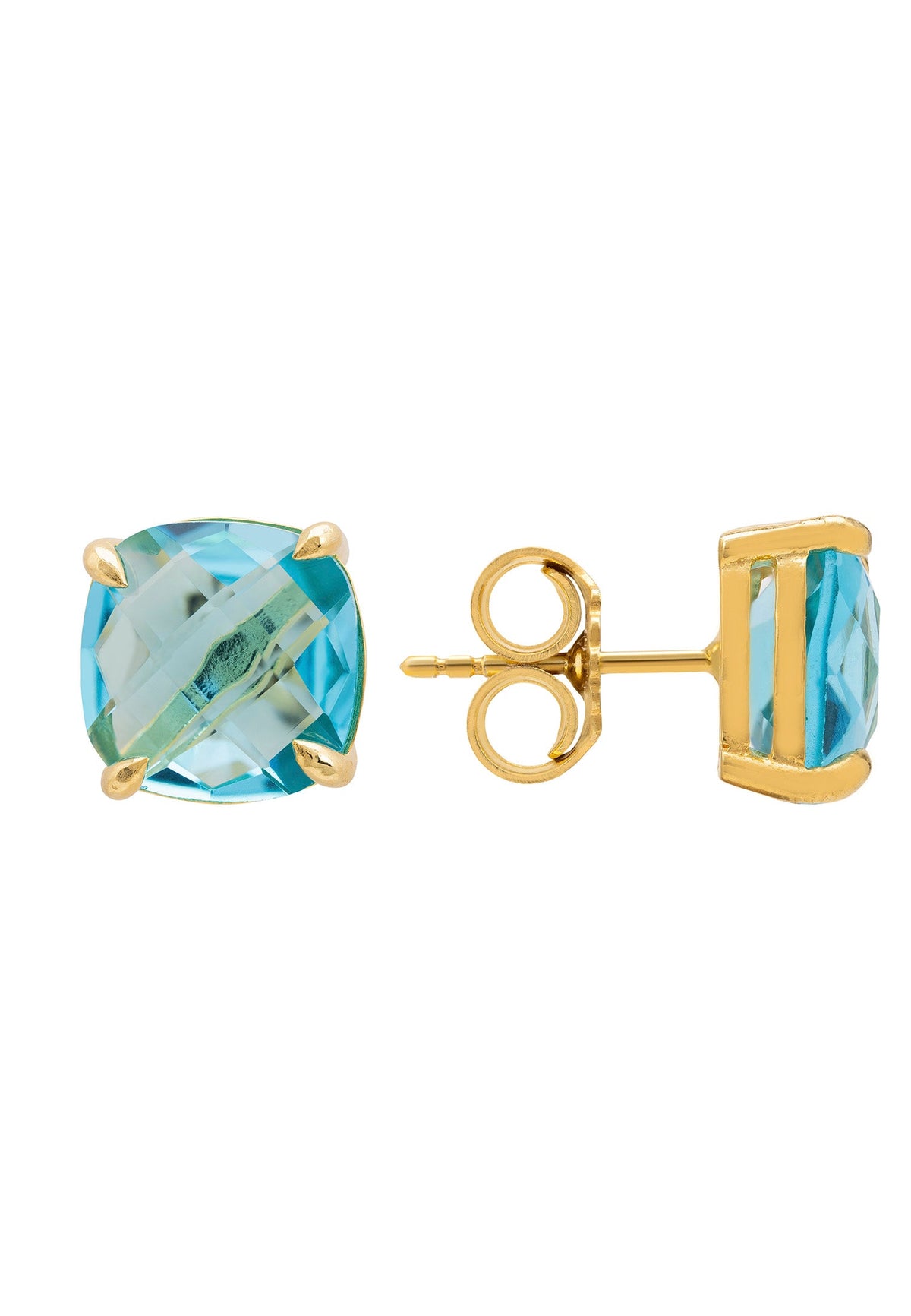 Empress Gemstone Stud Earrings Gold Blue Topaz