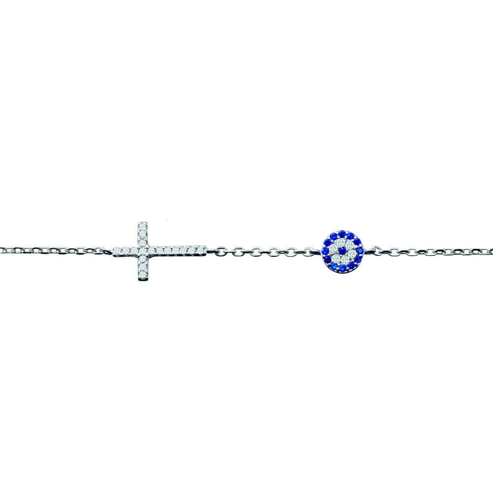 Sterling Silver CZ evil eye cross Bracelet BR290