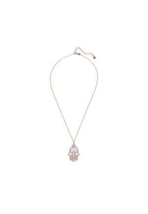 Large Hand of Fatima Filigree Hamsa Necklace Rosegold