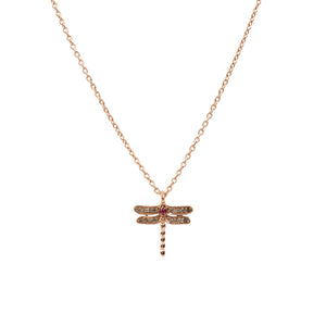 Diamond & Ruby Dragonfly Necklace Rosegold