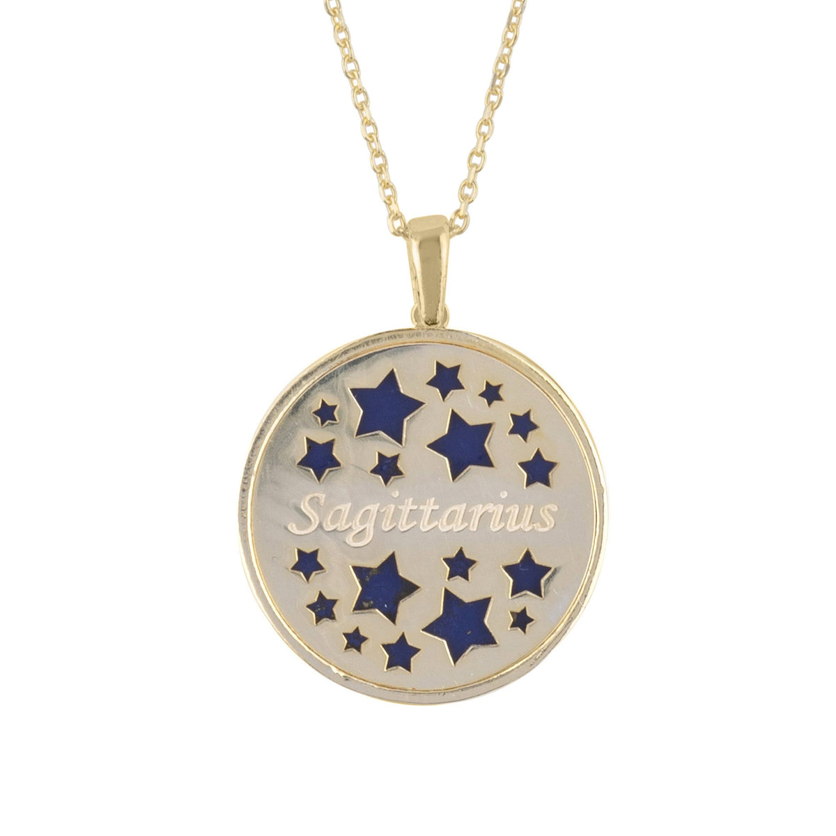 Zodiac Lapis Lazuli Gemstone Star Constellation Pendant Necklace Gold Sagittarius