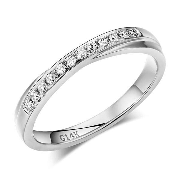 14K White Gold Women Wedding Band Ring 0.14 Ct Diamonds