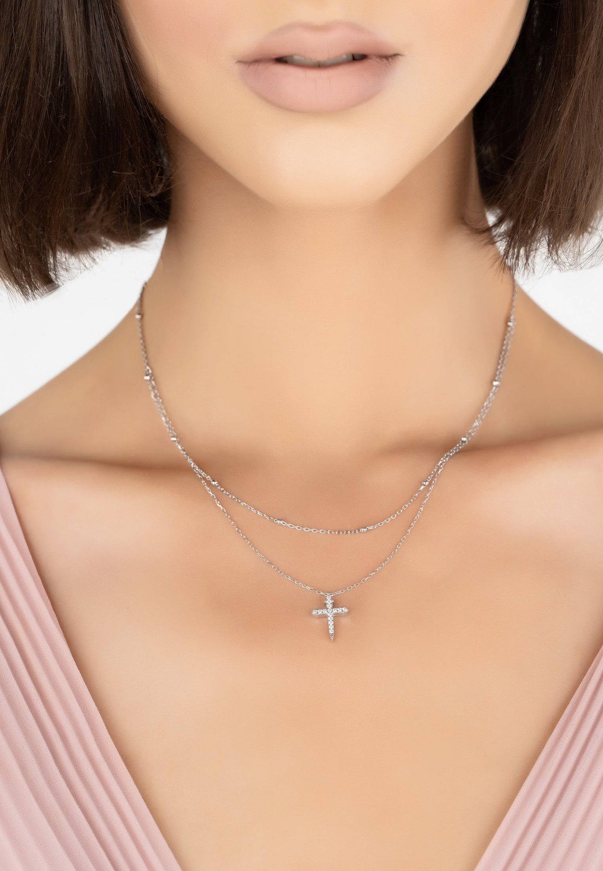 Double Strand Cross Choker Silver