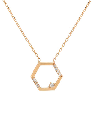 Open Hexagonal Pendant Necklace Rosegold