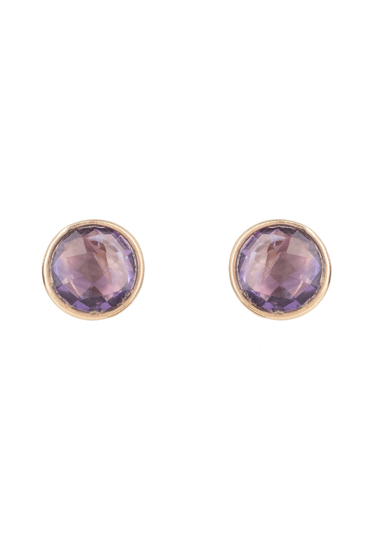 Medium Circle Stud Earrings Rosegold Amethyst