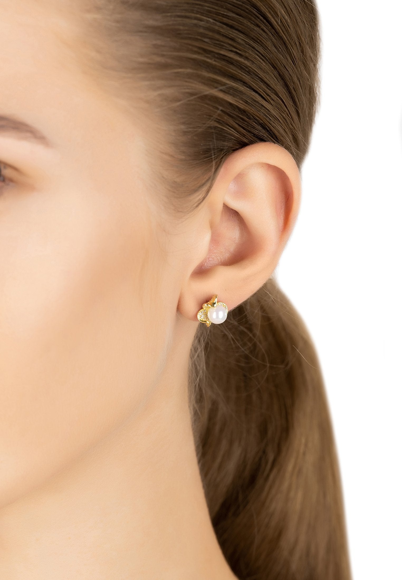 Petals and Pearl Stud Earring Gold