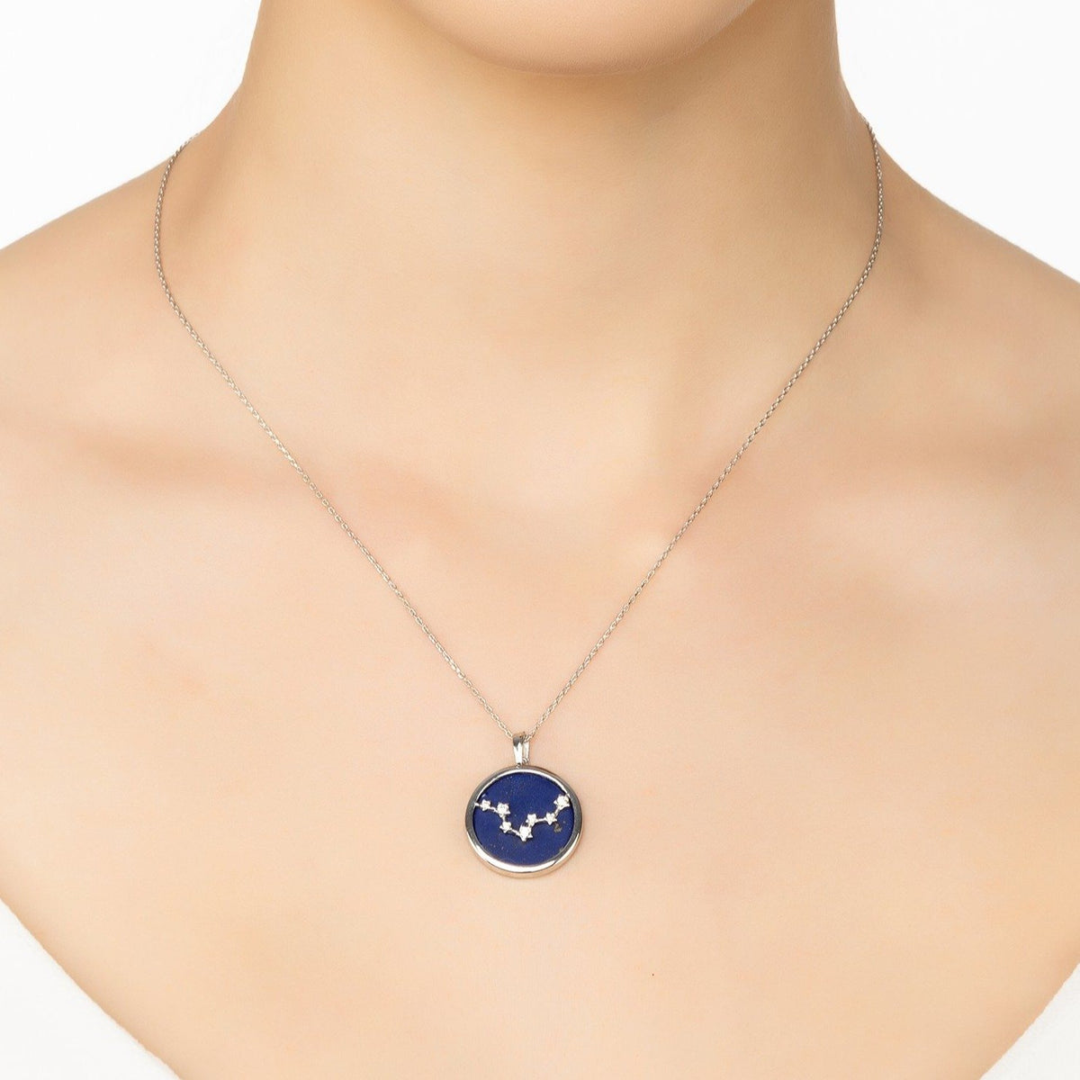Zodiac Lapis Lazuli Gemstone Star Constellation Pendant Necklace Silver Pisces