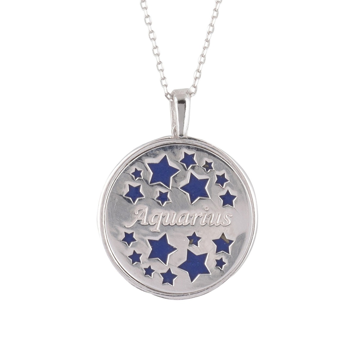 Zodiac Lapis Lazuli Gemstone Star Constellation Pendant Necklace Silver Aquarius