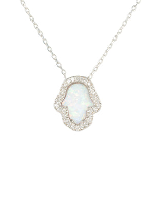 Hamsa Opalite Necklace White Silver
