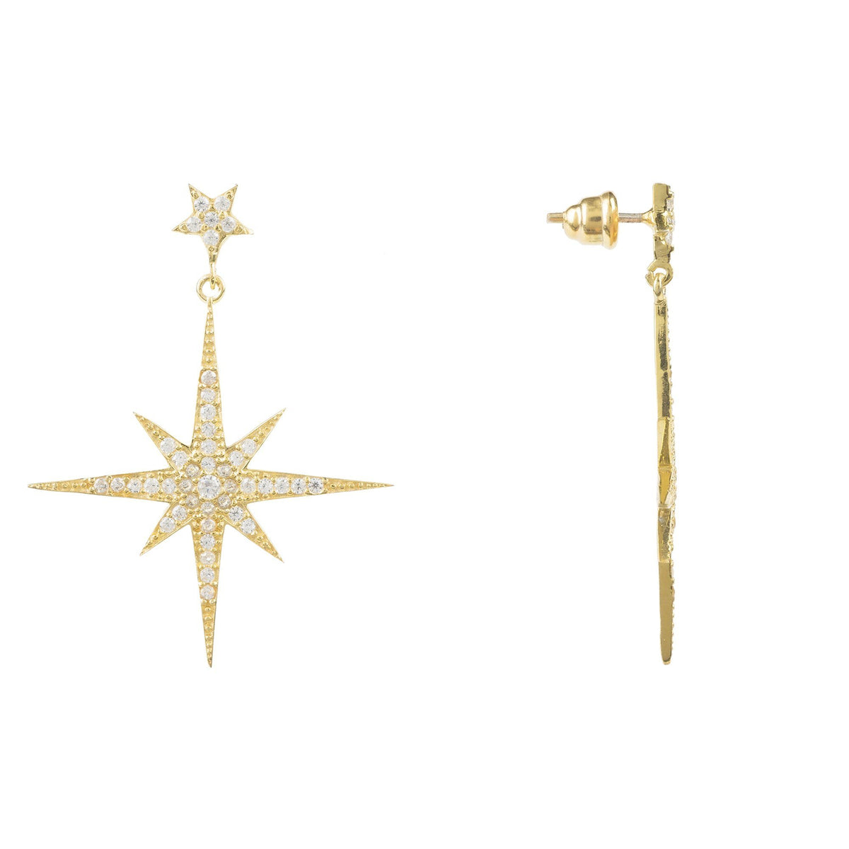 Large Star burst Drop Earring Gold