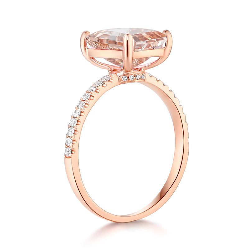 14K Rose Gold Emerald Cut 2.8 Ct Peach Morganite Ring 0.16 Ct Natural Diamonds MKR7195