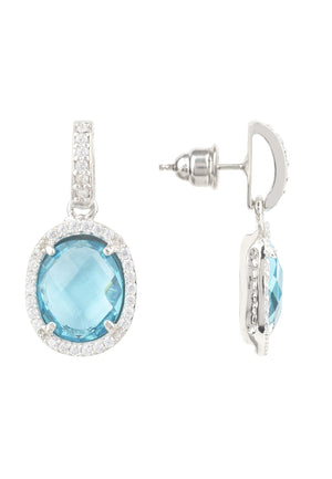 Beatrice Oval Gemstone Drop Earrings Silver Blue Topaz Hydro