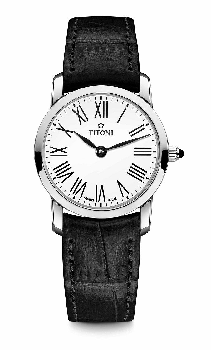TITONI Slenderline Quartz Roman Numerals Ladies Leather Watch TQ 42918 S-ST-584