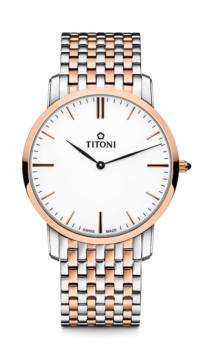 TITONI Slenderline Quartz Two Tone Men's Steel Watch TQ 52918 SRG-583