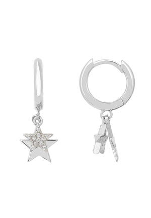 Astro Double Star Huggie Hoop Earring Silver