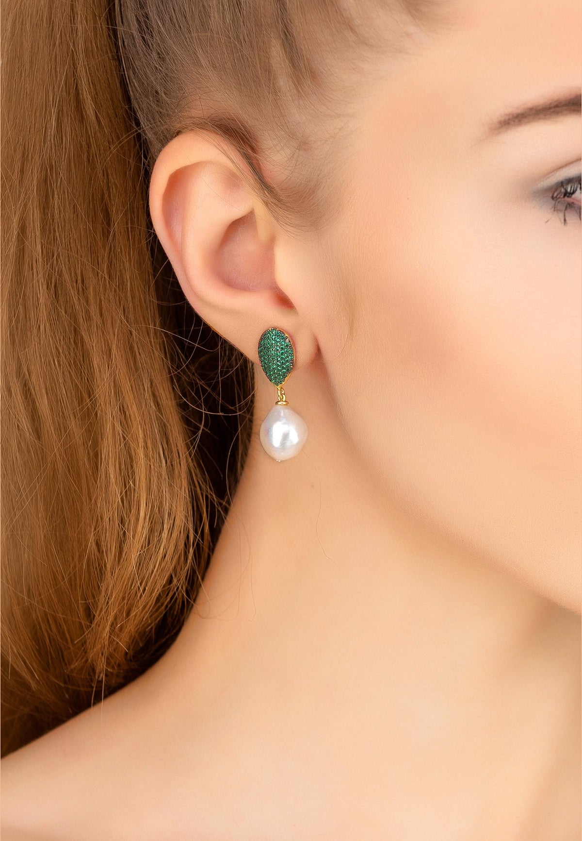 Baroque Pearl Classic Drop Earrings Emerald Green