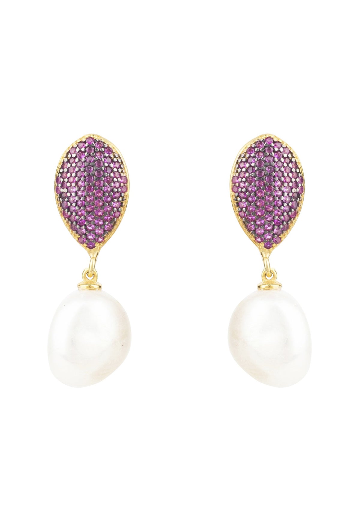 Baroque Pearl Classic Drop Earrings Rosegold Hot Pink CZ