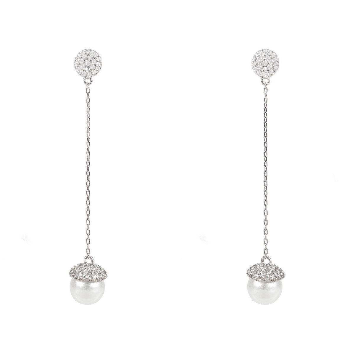 Pearl Long Drop Earrings Silver