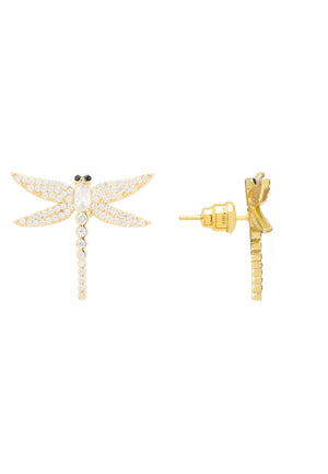 Dragon Fly Large Stud Earrings Gold