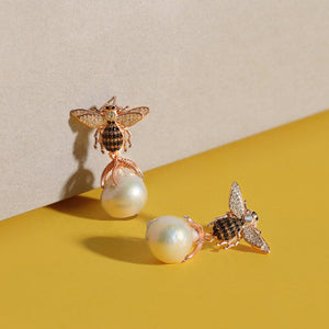 Honey Bee Baroque Pearl Drop Earring Rosegold