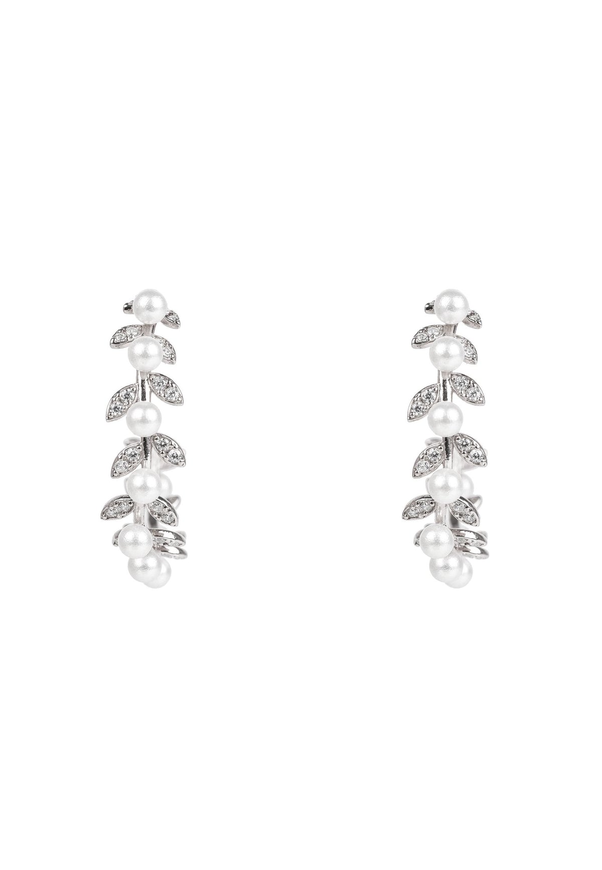Pearl Laurel Hoop Earrings Silver